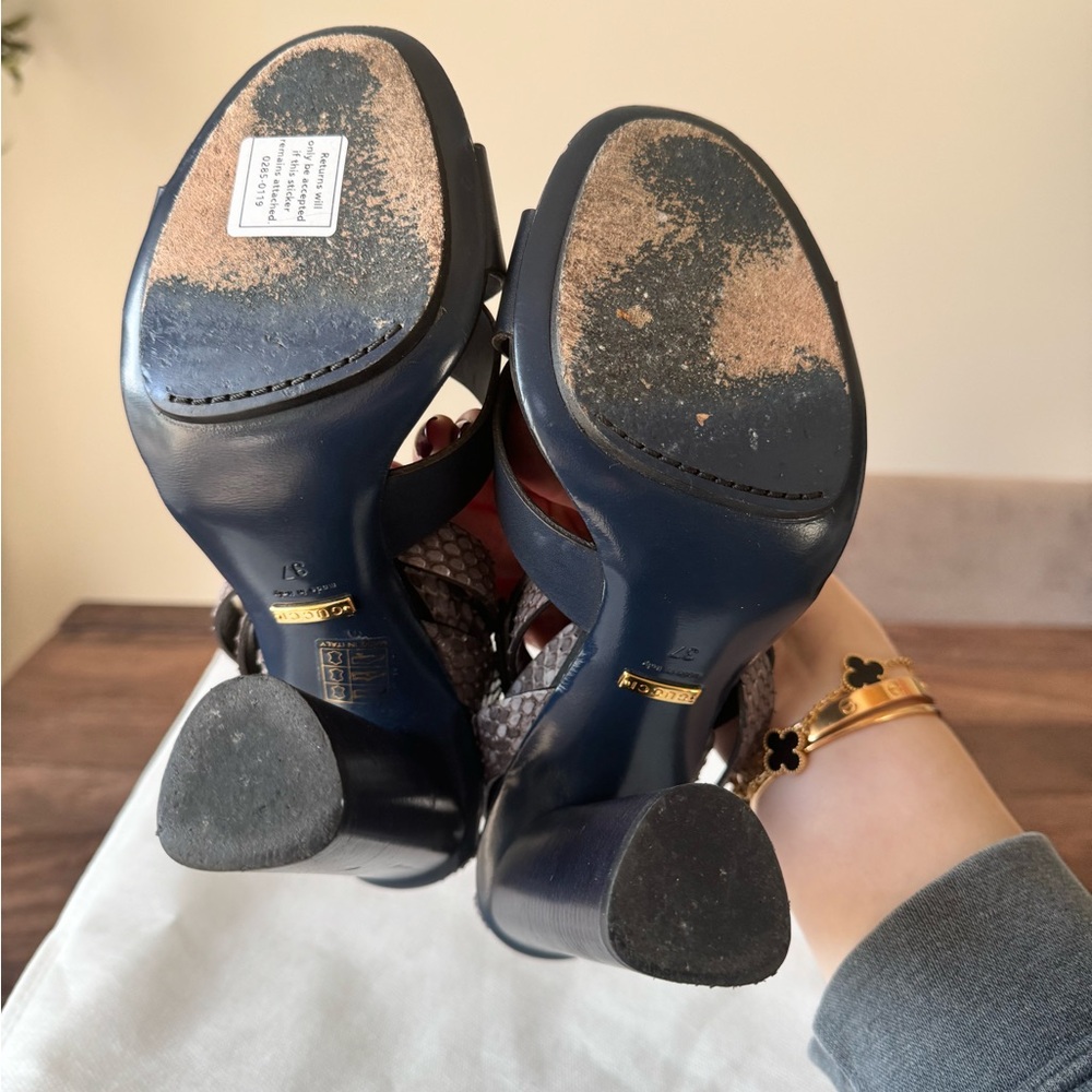 Gucci Leather Python Calfskin Navy Crossover Stra… - image 8